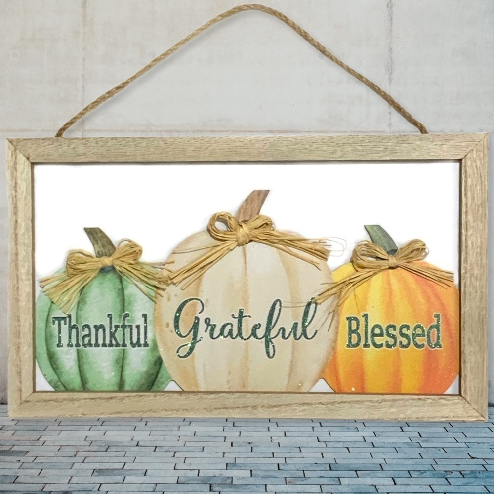 Modern Farmhouse Wall Hanging Fall Autumn Halloween Thanksgiving Decor 14 x 8 in